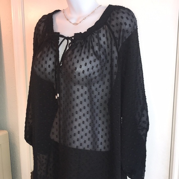 Liz Claiborne Black Swiss Dot Top Size XL Sheer - Picture 5 of 10